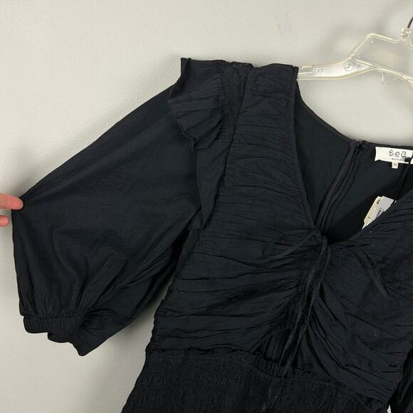 Sea New York Plus Size Black Tiered Puff Sleeve Romper Dress 14 - Picture 4 of 6